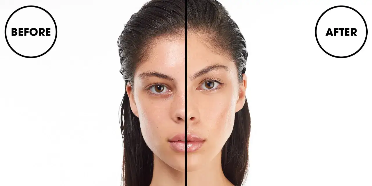 Comparación antes y después de un rostro. El lado