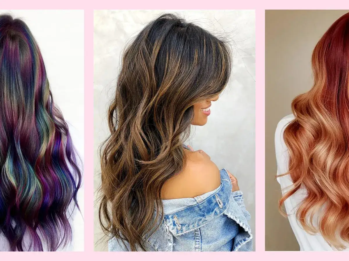 Cabello con efecto reverse balayage, mechas arcoíris y degradado rojizo.