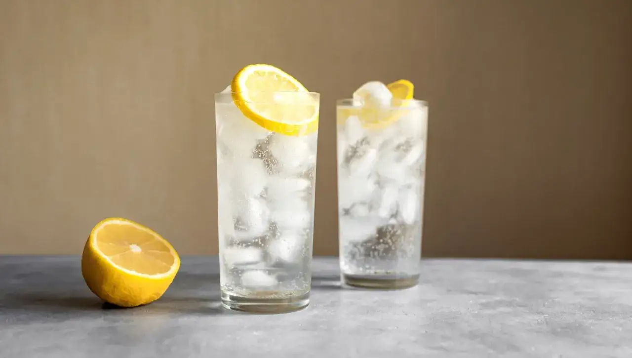 Två glas med is och citron, perfekta för en uppfriskande Tom Collins.