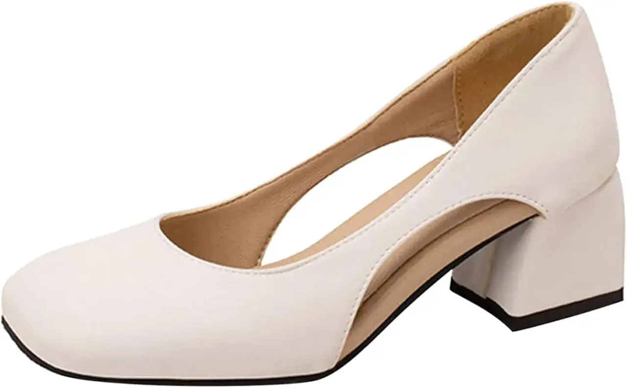 Eleganti scarpe cerimonia donna bianche con tacco squadrato e dettagli cut-out. Perfette per ogni occasione speciale.
