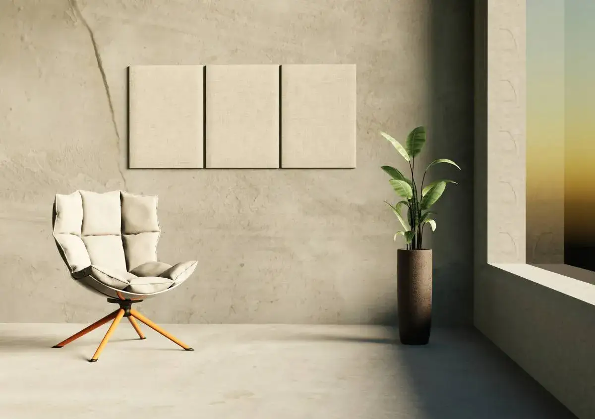 Poltrone comode e pannelli decorativi a parete, ideali come miglior isolante acustico per un ambiente sereno.