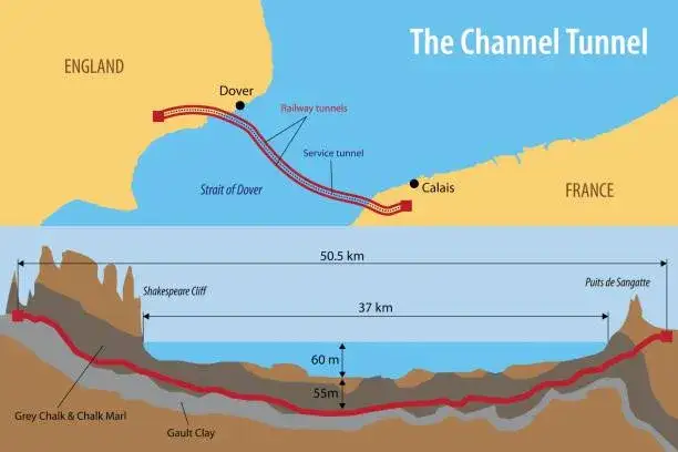 Mapa Calais z zaznaczonym portem i Eurotunelem