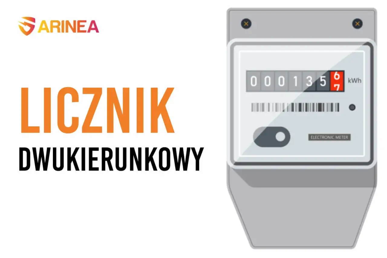 Grafika przedstawia licznik dwukierunkowy, który jest kluczowy przy wymianie na nowoczesne rozwiązanie do monitorowania zużycia energii.
