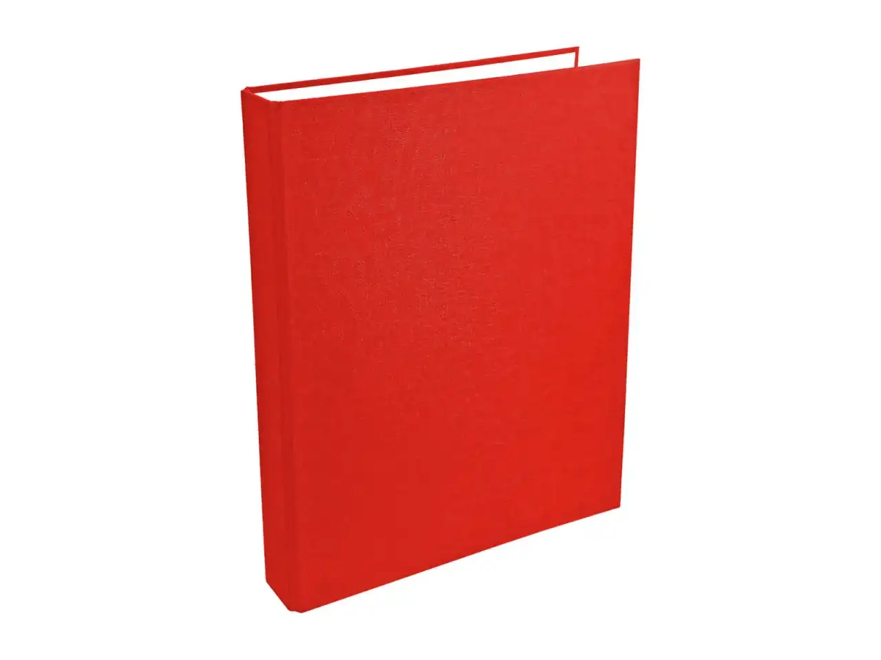 En röd bok med hård pärm. Tänk på vad kostar det att trycka en bok när du ser denna.