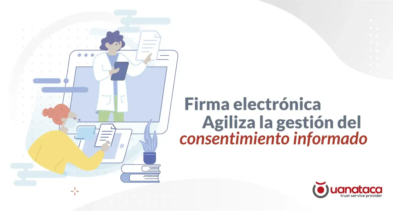 Una persona firma digitalmente un documento en una pantalla, agilizando la gesti&oacute;n del consentimiento informado.