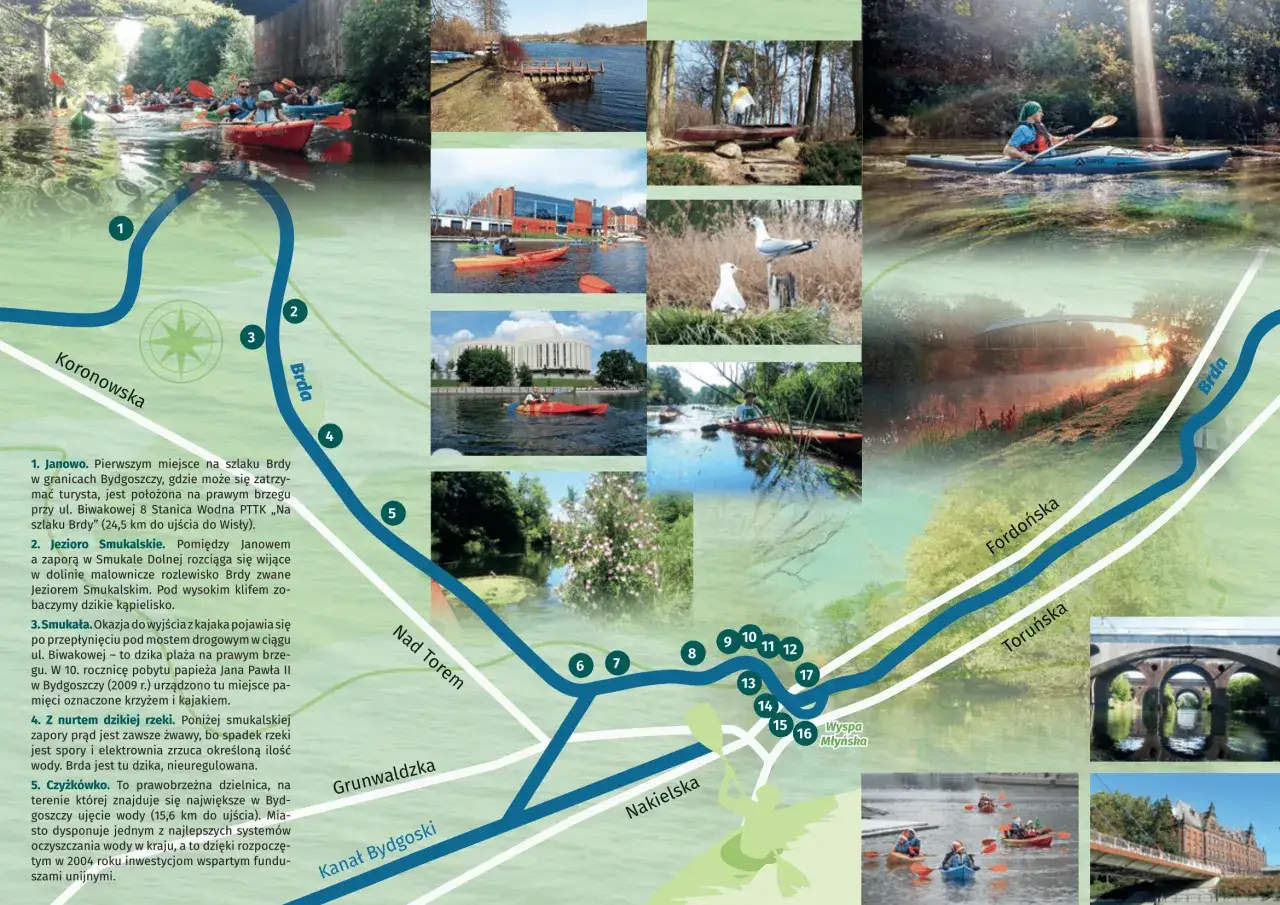 mapa tras kajakowych Bydgoszcz Brda Kanał Bydgoski