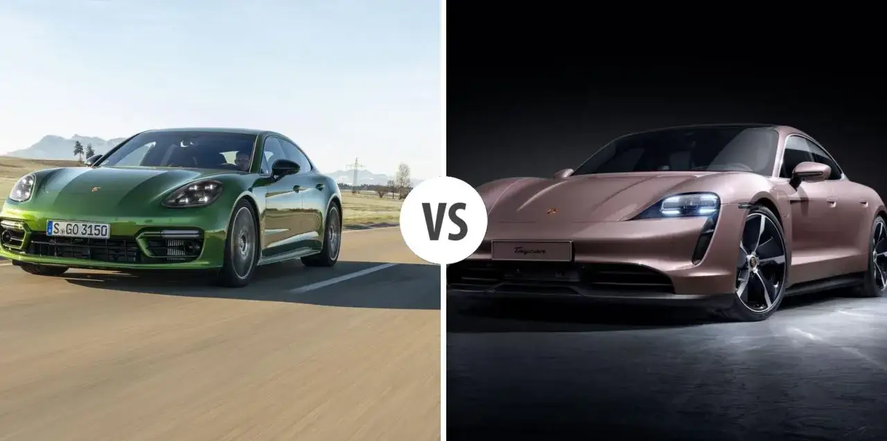 Zielony Porsche Panamera kontra różowy Porsche Taycan. Które porsche elektryczne wybierasz?
