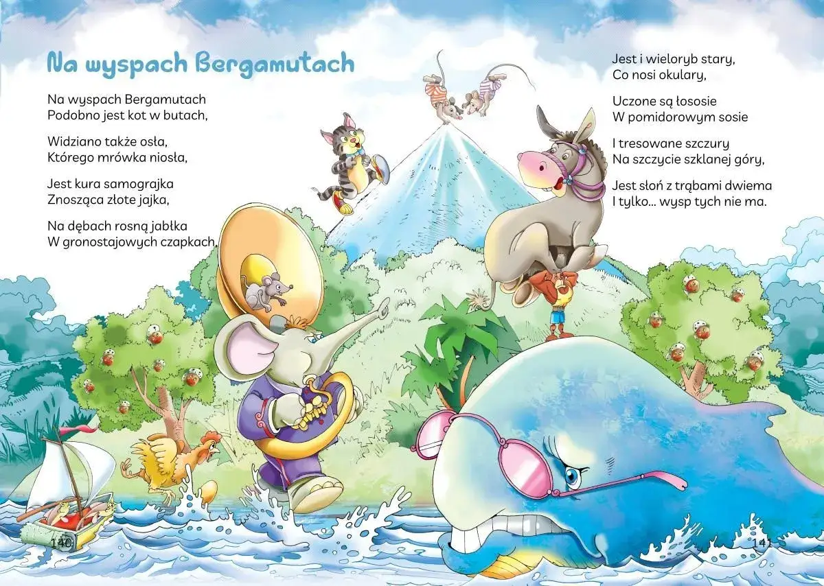 Na wyspach Bergamutach kot w butach, osioł, kura znosząca złote jajka, słoń i wieloryb w okularach.