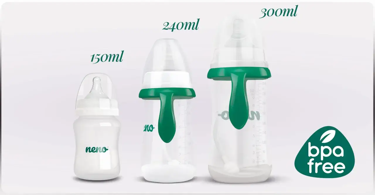 Najlepsza butelka antykolkowa dla noworodka: Neno w rozmiarach 150, 240 i 300 ml. Bezpieczna, BPA free.