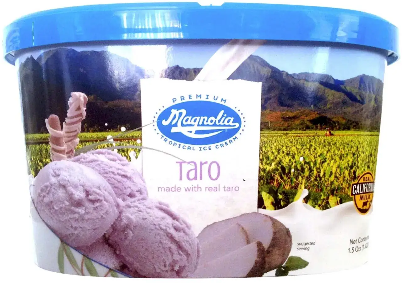 Magnolia Taro Eiscreme: Cremige Kugeln mit tropischem Flair, hergestellt aus echtem Taro. Ein Genuss wie aus Kalifornien.