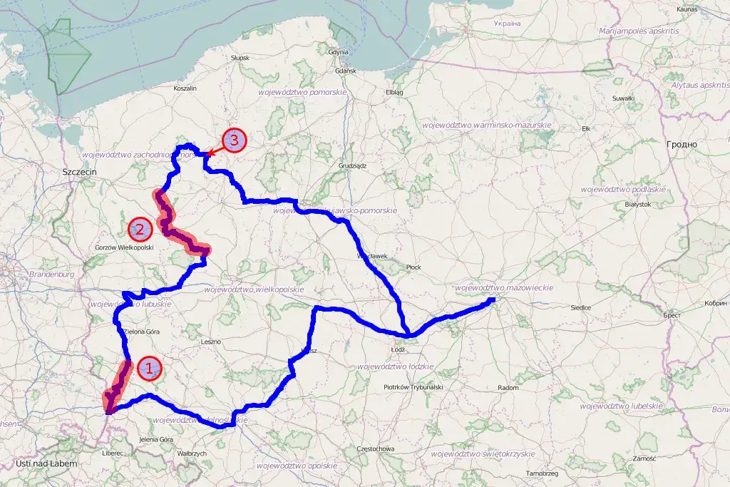 mapa Polski trasy motocyklowe