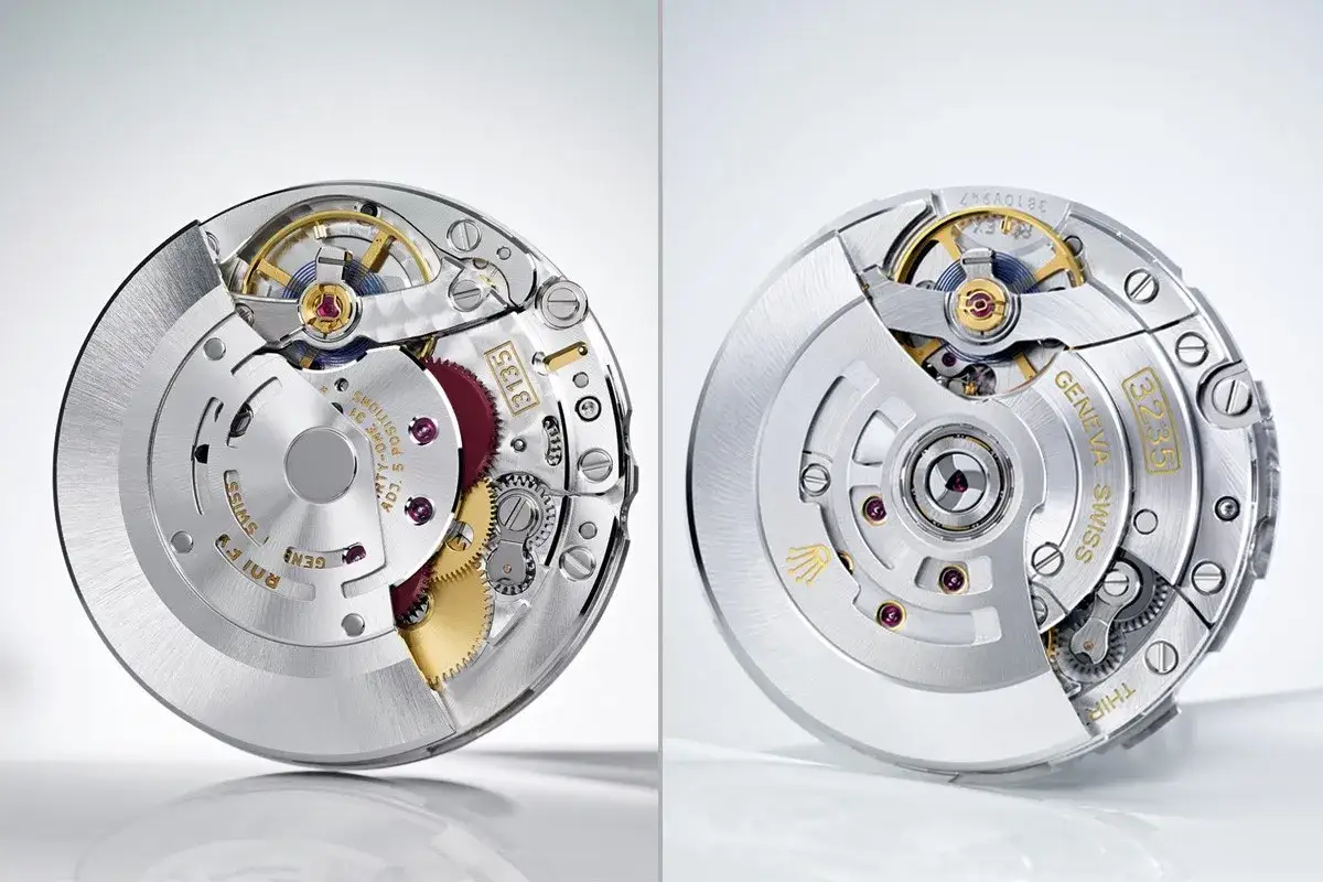Dettaglio del movimento ETA Rolex, con ingranaggi e rubini che mostrano la precisione del movimento.