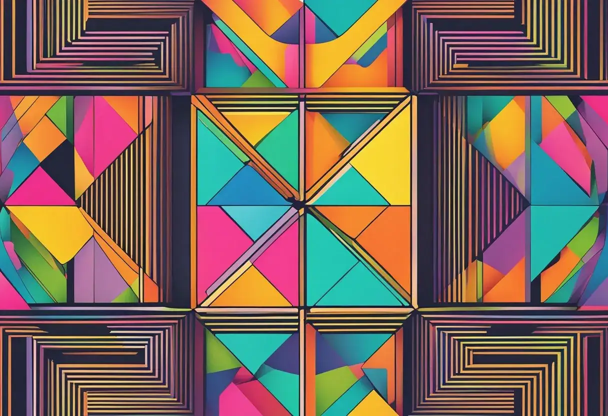 Vibrant geometric shapes in a kaleidoscope of colors create a stunning piece of fraction art.