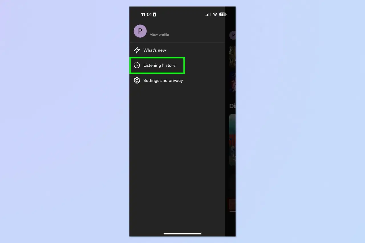 Spotify-Men&uuml; mit hervorgehobener Option 