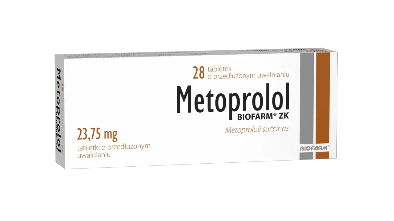 Opakowanie leku Metoprolol 23,75 mg, 28 tabletek o przedłużonym uwalnianiu, firmy BIOFARM.