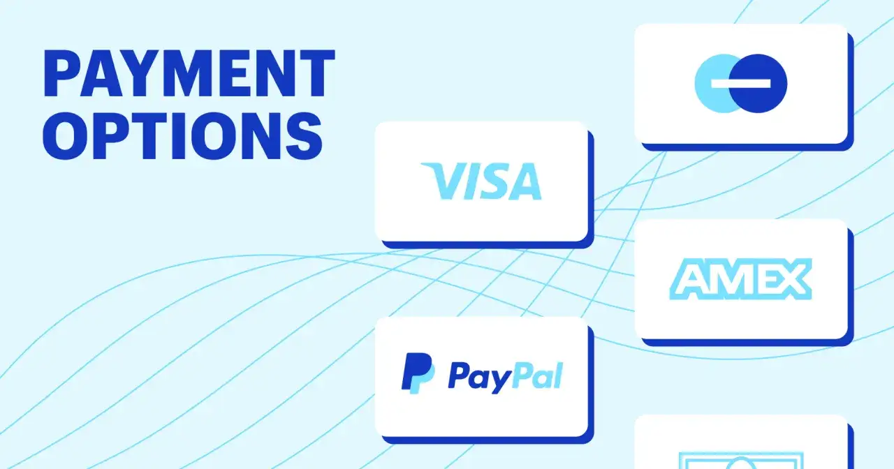 Opcje płatności: Visa, Amex, płatność PayPal i inne.