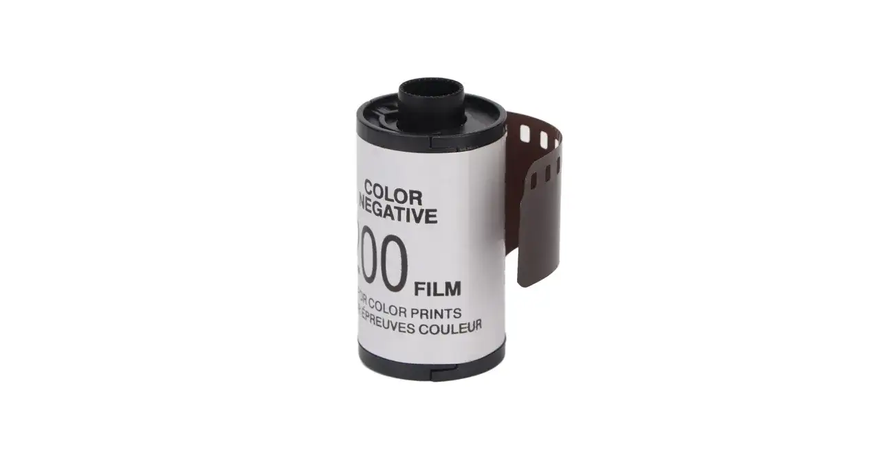 A roll of 35mm color negative film, labeled