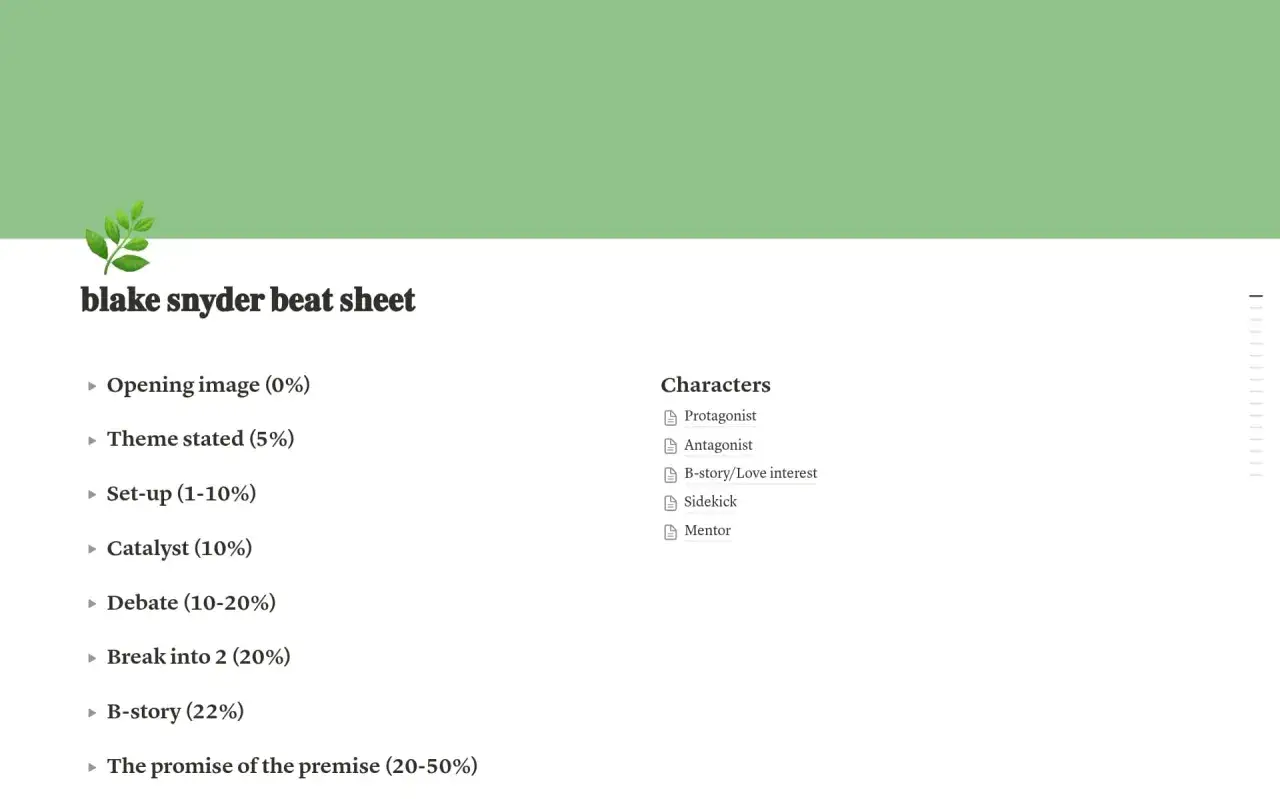 Tabela Blake Snyder Beat Sheet pomaga scenarzystom w tworzeniu struktury historii, definiując kluczowe punkty fabularne i postacie.