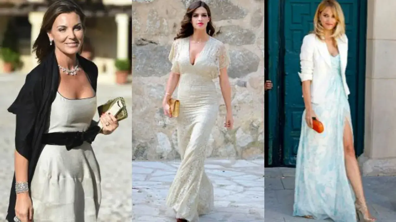 Tres mujeres lucen elegantes vestidos de fiesta, cada una con un estilo &uacute;nico. El dress code para la ocasi&oacute;n es claramente sofisticado.