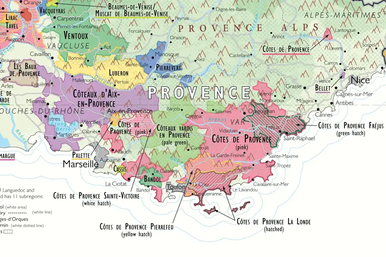 Mapa winnic Prowansji, gdzie znajdziesz wino z Francji.