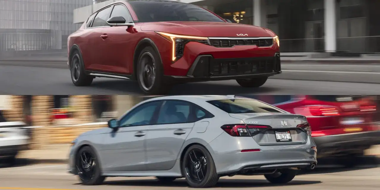 Un Kia rojo y un Honda Civic plateado, dos coches que menos consumen, circulan por la ciudad.