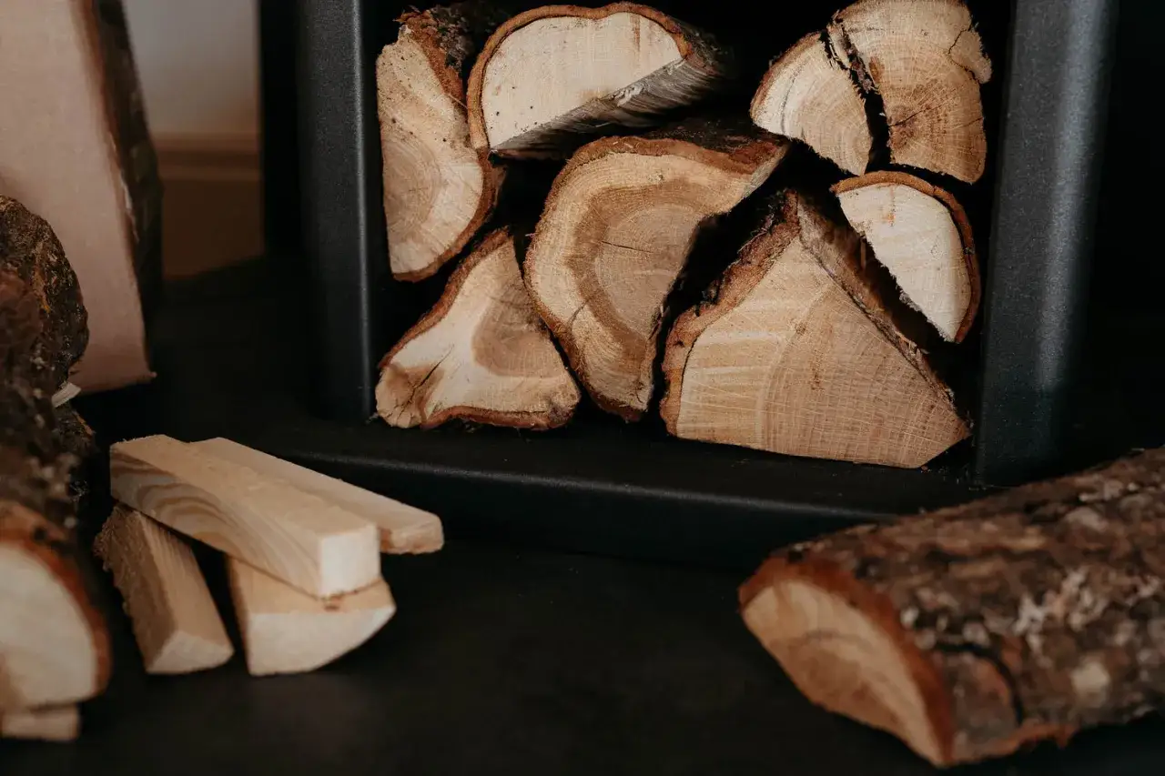 Des bûches de chêne empilées, prêtes à être transformées en bois de chauffage pour réchauffer la maison.