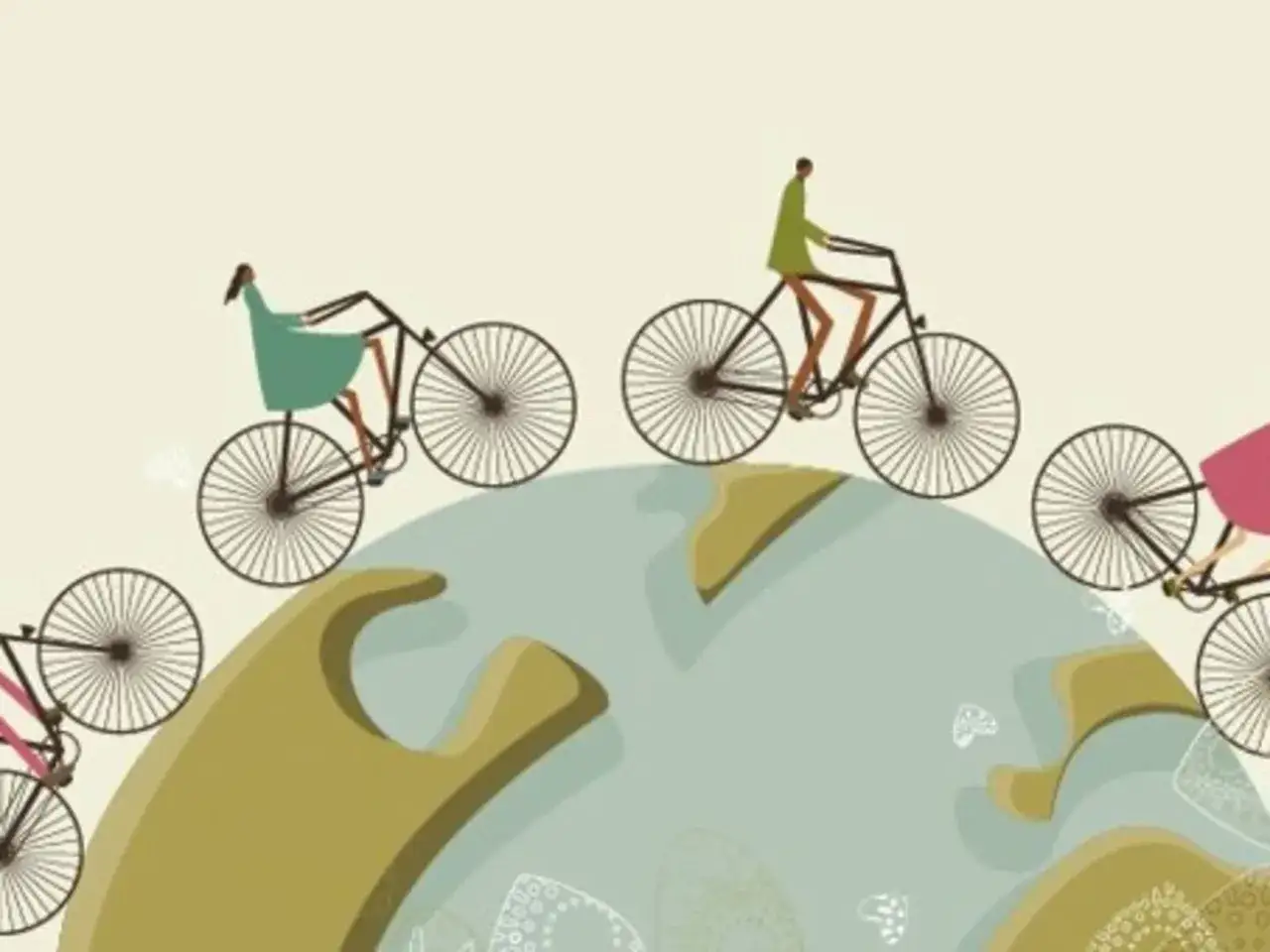 Menschen radeln um die Welt. Illustration zum **Welt Fahrrad Tag**.