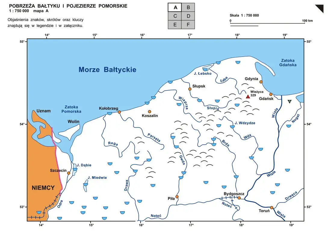 Mapa Zalewu Szczecińskiego i ujścia Odry do Bałtyku