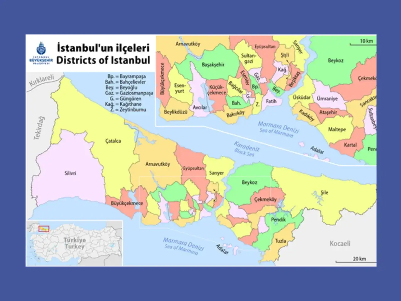 Mapa de los distritos de Estambul. Planifica cuántos días para ver Estambul explorando sus diversas áreas.