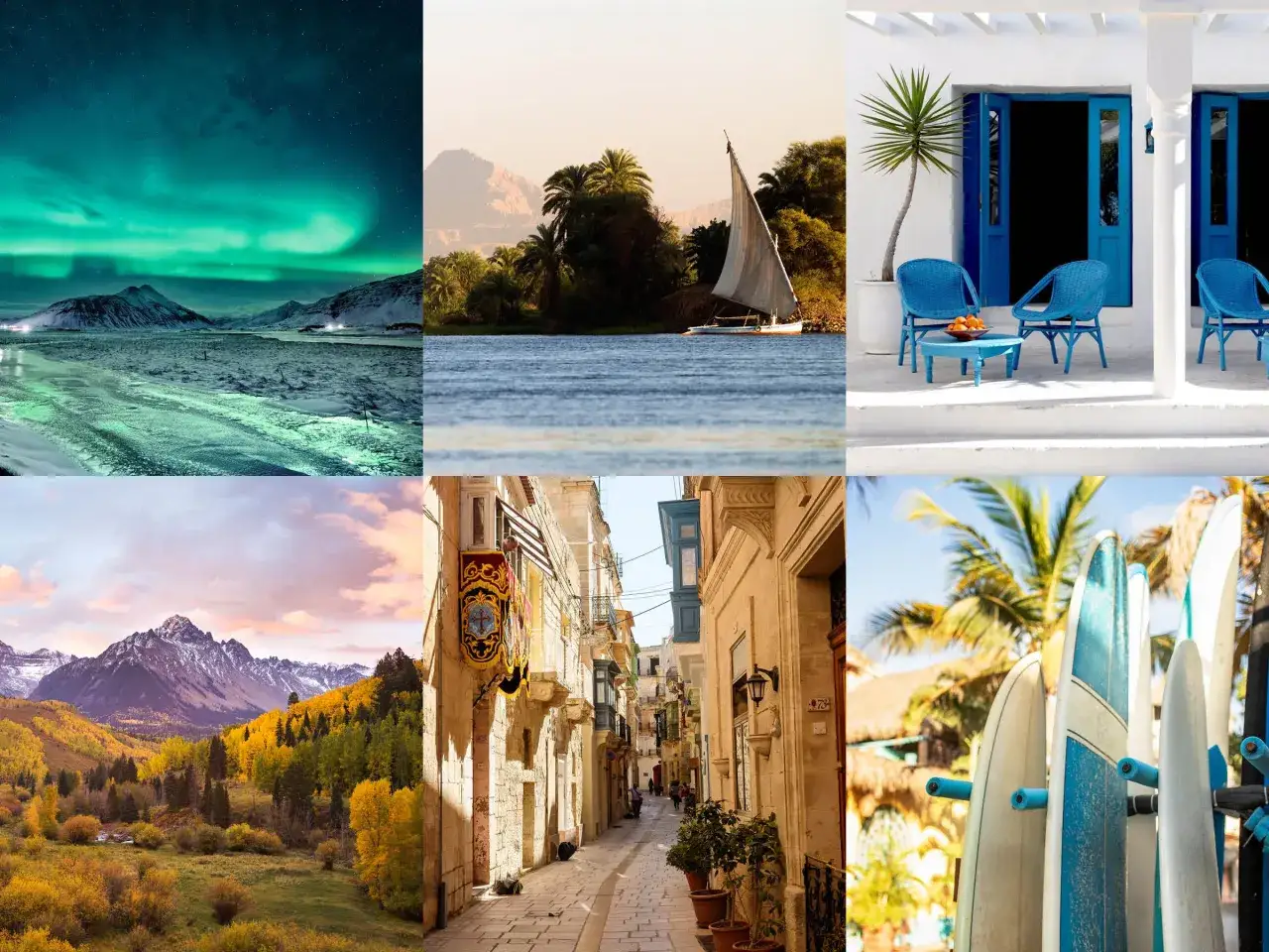 Paisajes para inspirar tu próximo viaje en noviembre: auroras boreales, montañas otoñales, callejones históricos y playas soleadas.