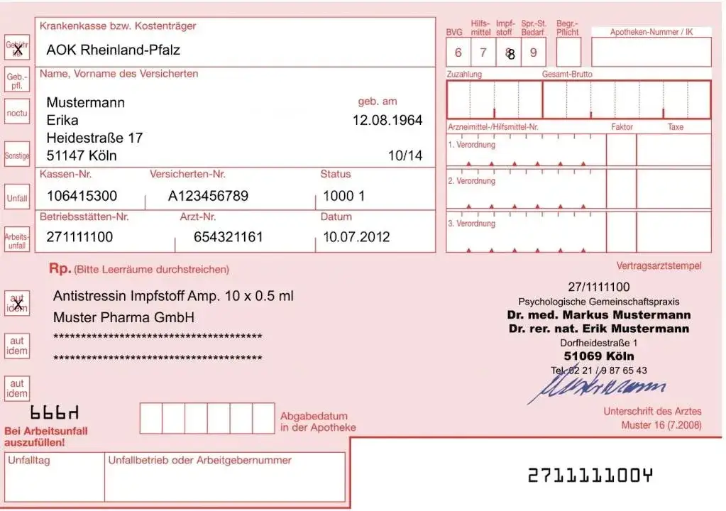 Blaues Privatrezept und Rotes Kassenrezept im Vergleich