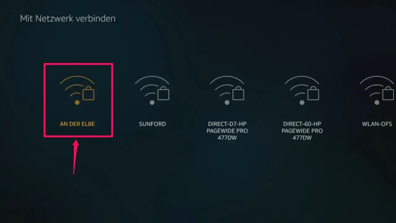 Beim Fire TV Stick einrichten wird das WLAN-Netzwerk 