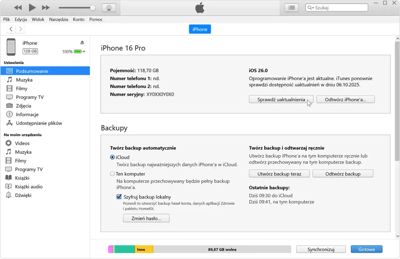 iPhone przygotowanie do aktualizacji, backup, wolne miejsce