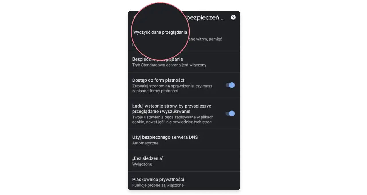 Ustawienia przeglądarki Chrome: opcja 