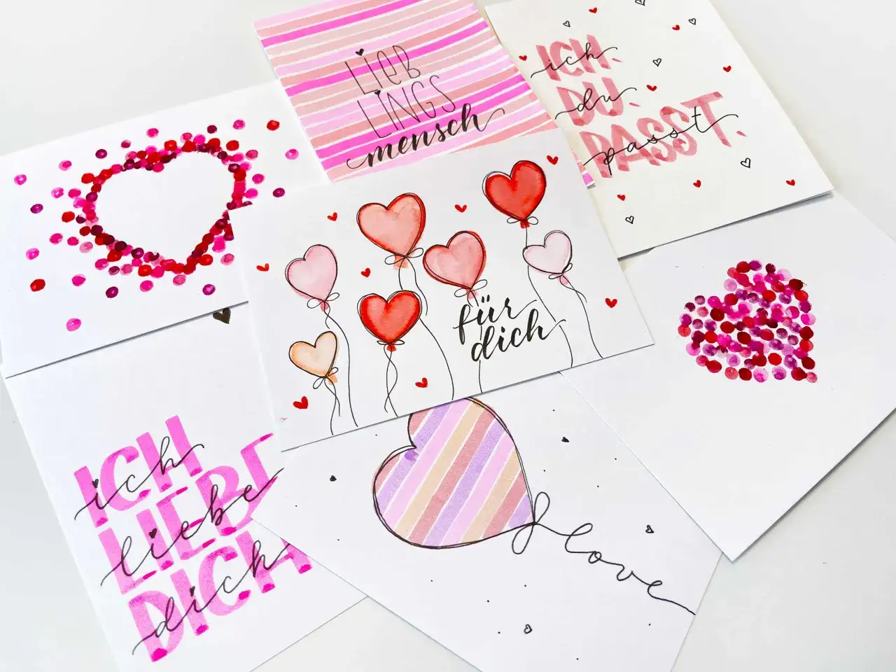 Viele liebevoll gestaltete Karten zum Valentinstag basteln: Herzen, Ballons und Spr&uuml;che wie 