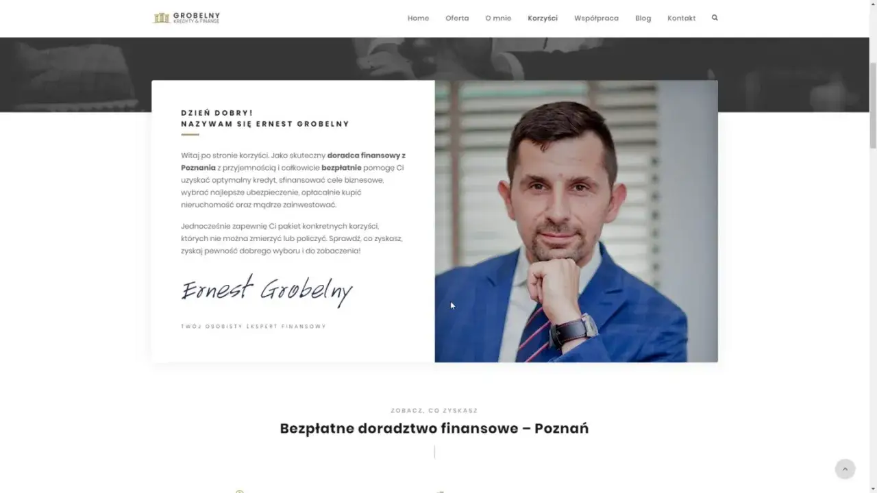 Portret Ernesta Grobelnego, doradcy finansowego, w garniturze.