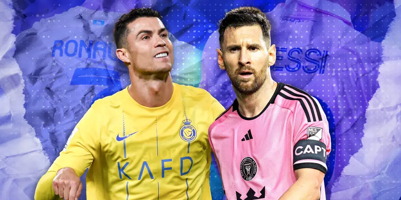Ronaldo w żółtej koszulce Al Nassr i Messi w różowej koszulce Interu Miami. Kto jest lepszy Messi czy Ronaldo?