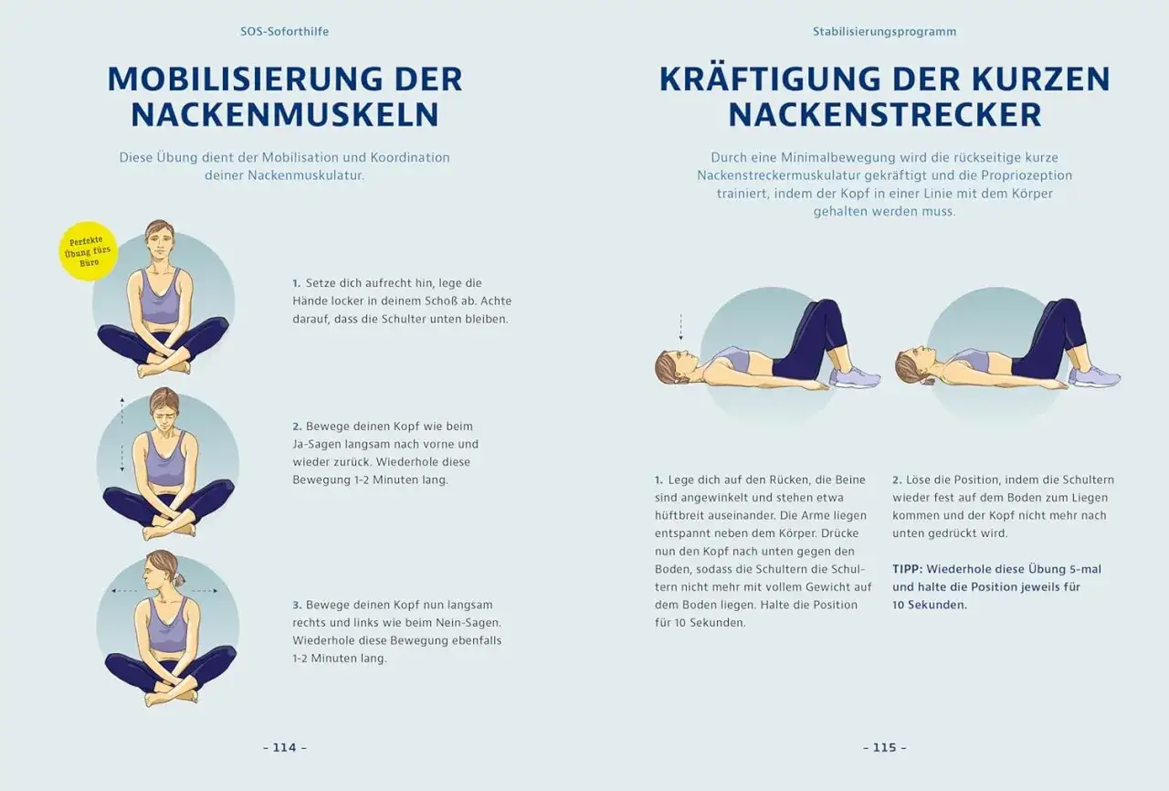 Nackenschmerzen? Wann zum Arzt? &Uuml;bungen zur Mobilisierung und Kr&auml;ftigung der Nackenmuskulatur.