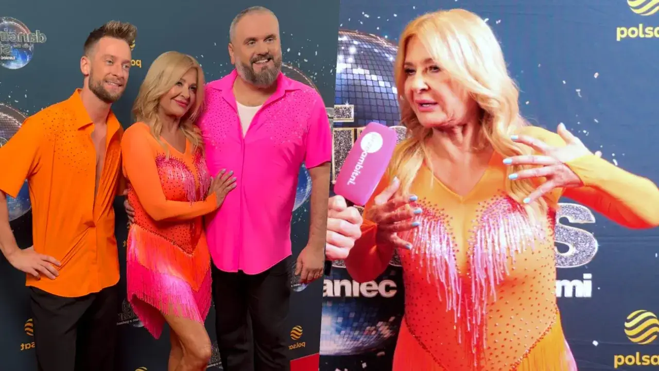 Majka Jeżowska, zapytana o to, ile ma dzieci, pozuje w pomarańczowej sukience z frędzlami.