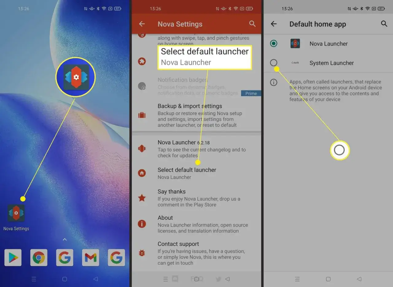 Ustawienia Nova Launcher: wybierz domyślny launcher, aby zarządzać aktualizacjami systemu Android i wyglądem ekranu głównego.