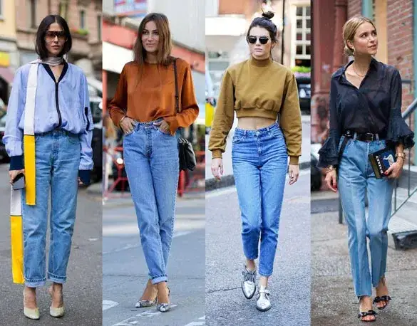 Moda damska lata 90 stylizacje crop top mom jeans