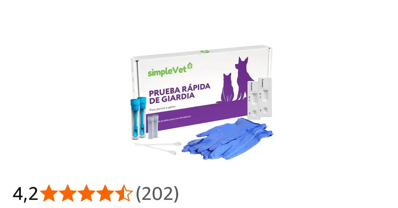 Kit de prueba rápida de giardia para perros y gatos, incluye guantes y hisopos.