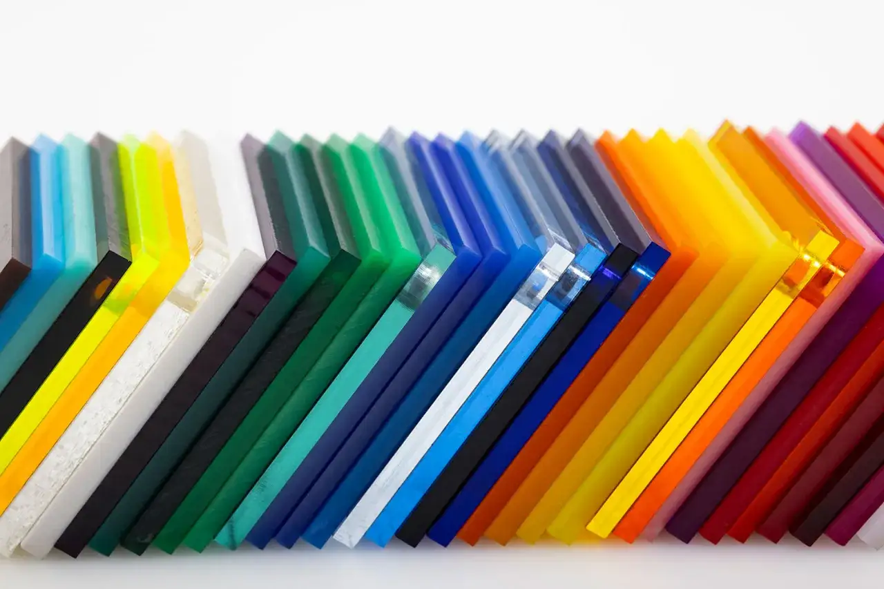 A rainbow of acrylic sheets, showcasing the vibrant spectrum of polymer options.