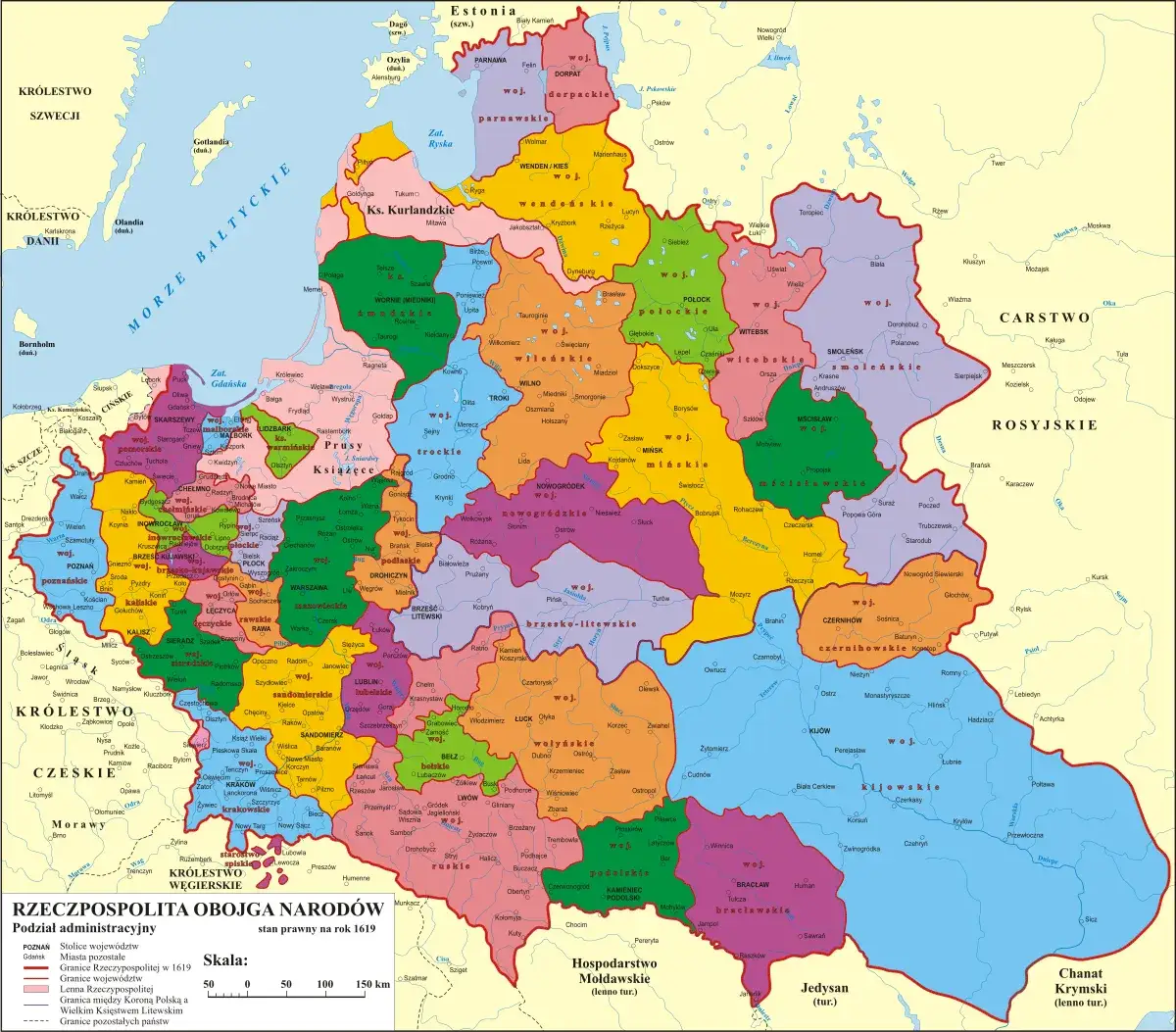 Mapa Polski z podziałem na 16 oddziałów wojewódzkich NFZ