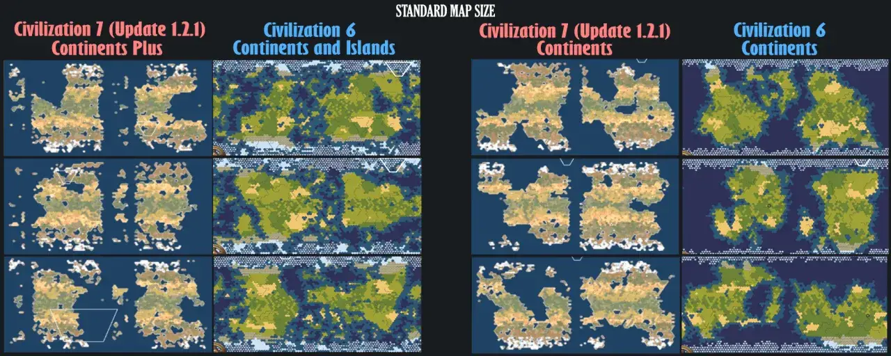 Porównanie map w Civilization 6: