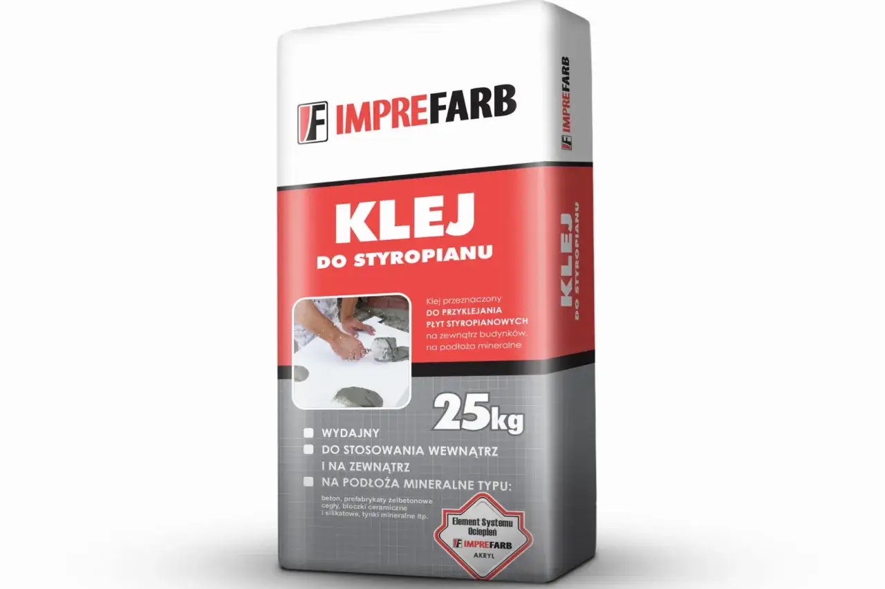Imprefard Klej do styropianu 25kg. Idealny, gdy zastanawiasz się, czym przykleić styropian do blachy lub innych podłoży mineralnych.