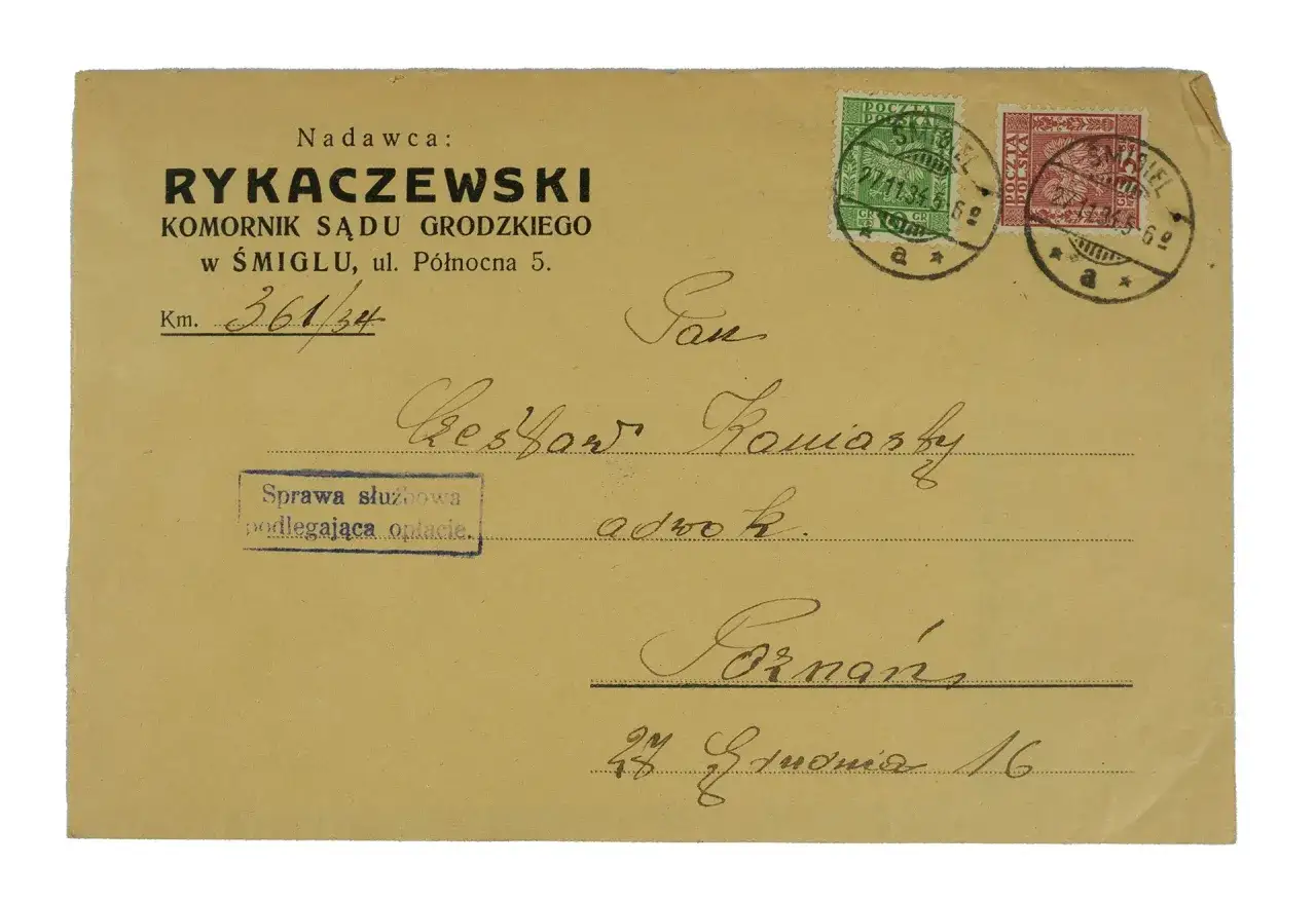 Awizo z sądu od komornika R. R. z 1969 r. z pieczątką 