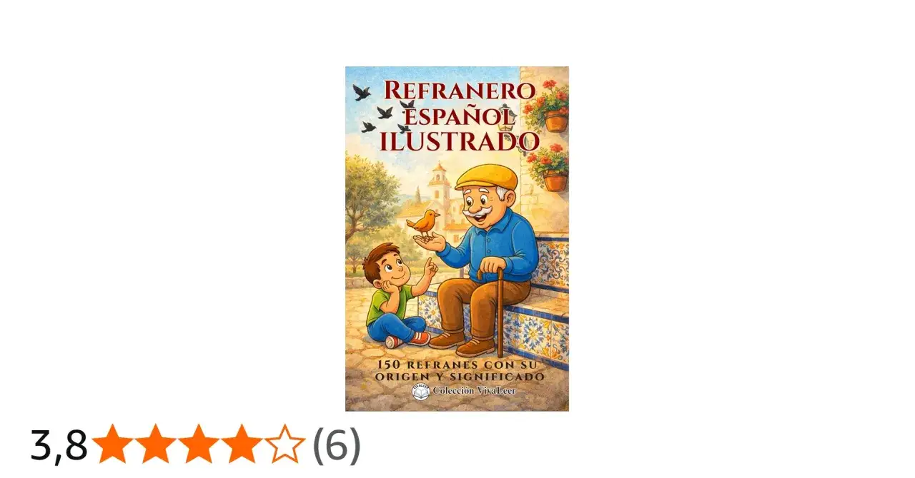 Un abuelo y su nieto observan un p&aacute;jaro, aprendiendo refranes populares espa&ntilde;oles ilustrados.