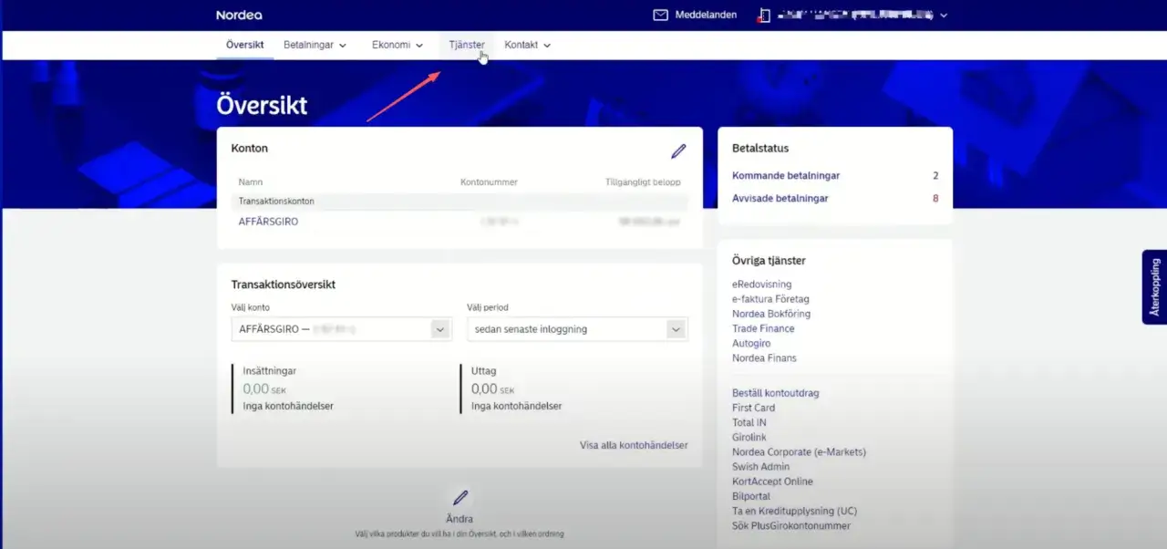 Nordea-&ouml;versikt med konton, betalstatus och tj&auml;nster. H&auml;r kan du hitta information om ditt Nordea clearingnummer.