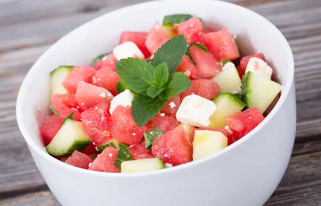 Zutaten Melonen-Feta-Salat Auswahl